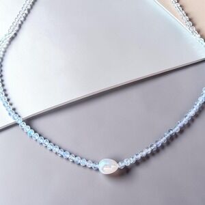 Marilyn Schiff Labradorite and Pearl Beaded Necklace Gold Tone Adj. 15-18in